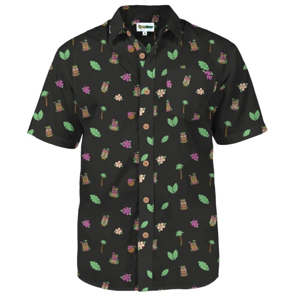 Tipsy Elves Hawaiian shirt black tiki drinki drink small